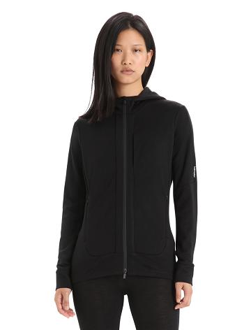 Black Icebreaker Merino Quantum III Long Sleeve Zip Women's Hoodie | AU 1678WNBY